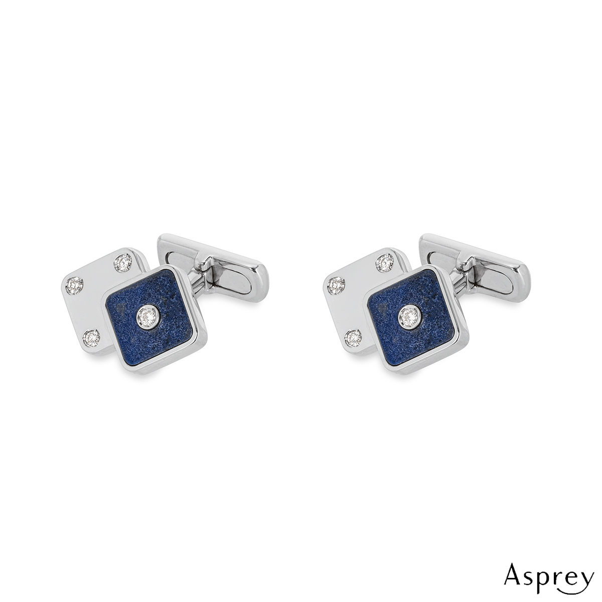 Asprey White Gold Lapis Lazuli & Diamond Cufflinks